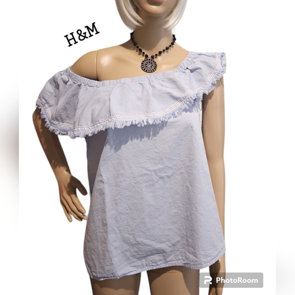 2/$15 Sale H&M Cotton Ruffle Top sz 10 - Picture 2 of 8